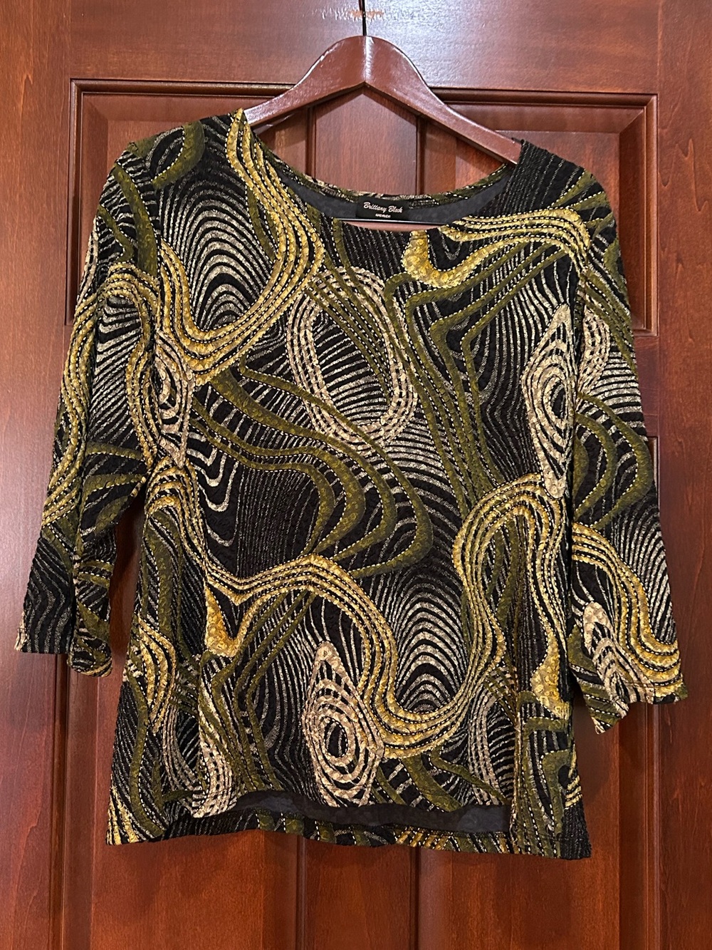 Vintage 90s Brittany Black Abstract Top Women’s 3X Made USA